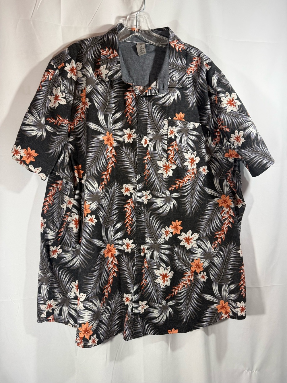 Hurley Black Floral Short-Sleeve Button-Up Shirt Size XXL